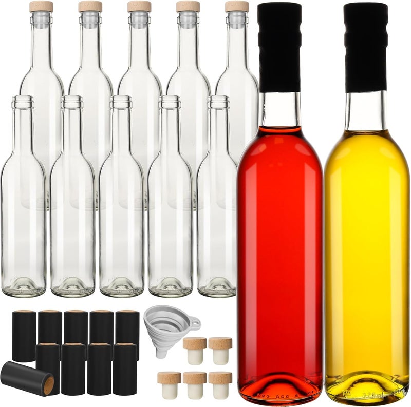 DHSBTLS 12 Pack 12 oz/ 375 ml Clear Glass Bottles With Cork Lids & Seal Shrink Capsules Caps, Home Brewing Wine & Juicing Bottles for Bordeaux Wine,Beverage, Sparkling Wine, Kefir, Decor - Image 1